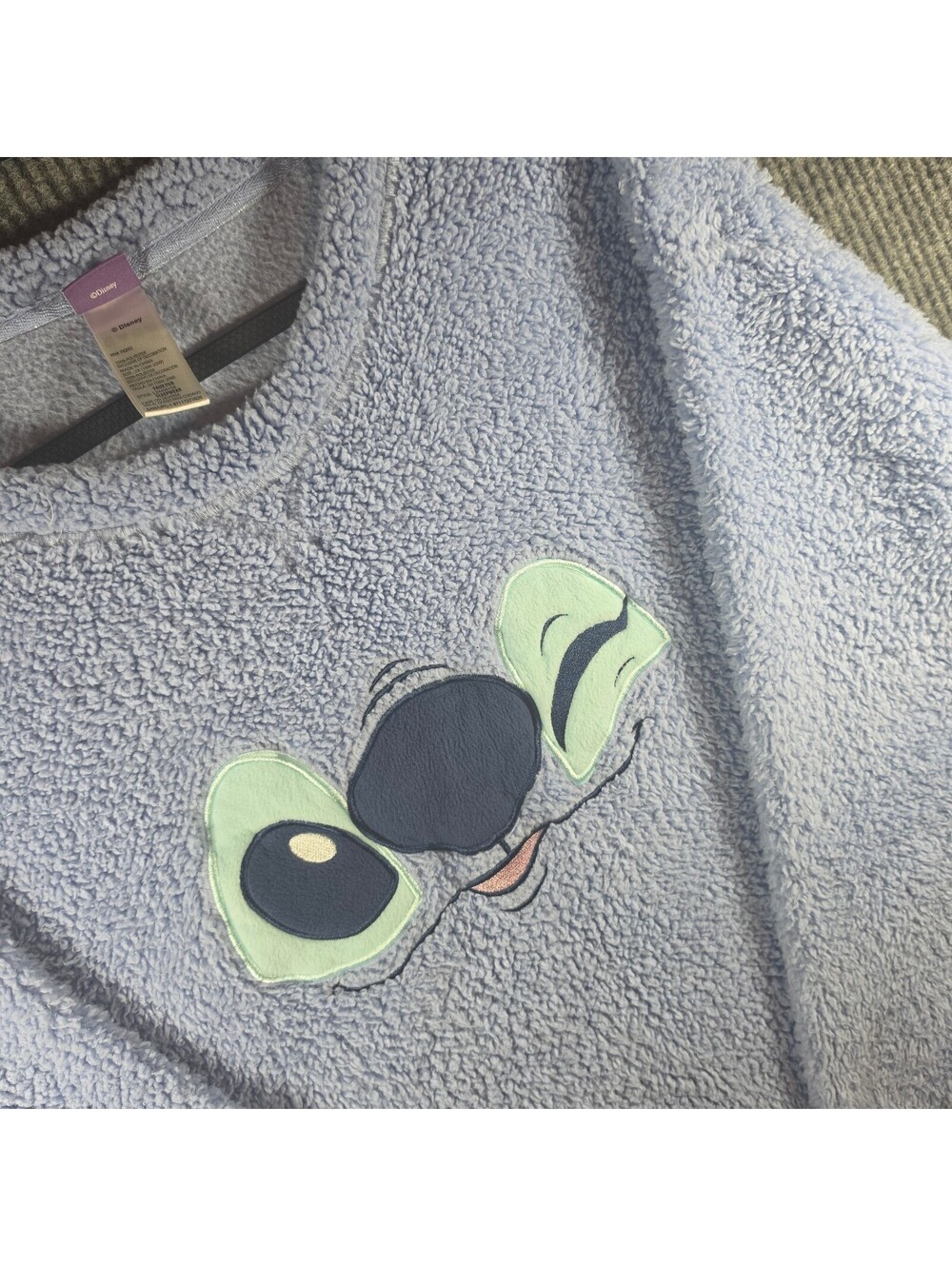 Disney Stitch Womens 2X Faux Fur Sherpa Pullover Sweatshirt Blue Lilo Cozy